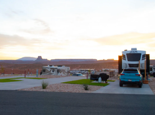 An outside shot of the campground at sunset
