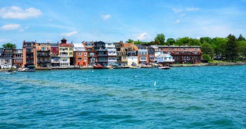 View of Skaneateles Lake from the village pier in New York.