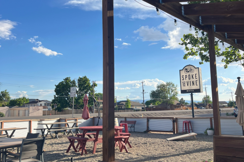 An exterior view of the patio at Spoke and Vine Motel