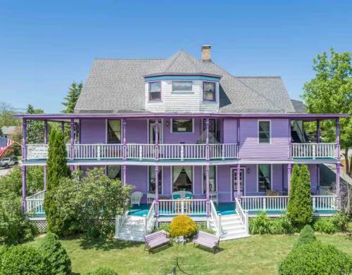 A purple Victorian-era bed and breakfast