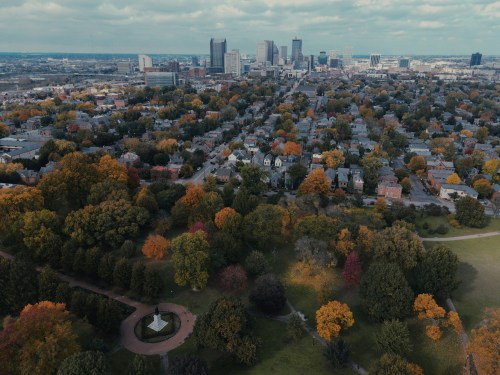 Aerial view of Columbus, Ohio from the German Village neighborhood.