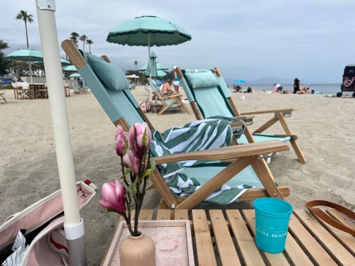 A photo of beach chairs on the sand