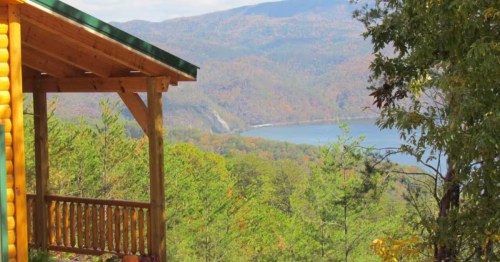 A view of Smoky Mountain National Park & Chilhowee Lake from a cozy Airbnb in Tennessee