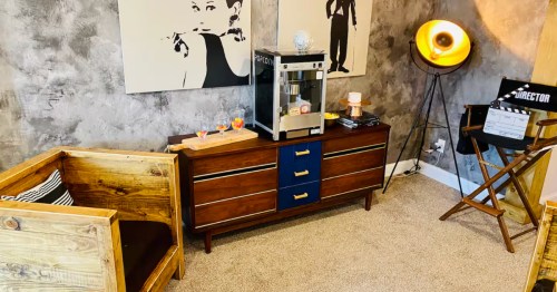 A Charlie Chaplin inspired lounge in a themed Airbnb