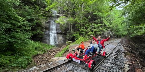 a family enjoys a rail trail in west virginia