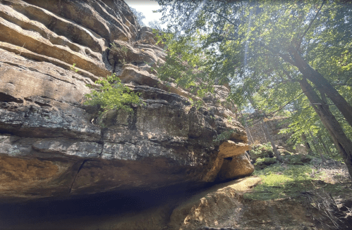 A large rock formation along the Goreville Boy Scout Trail