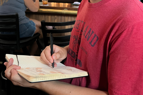 Signing the bitters book