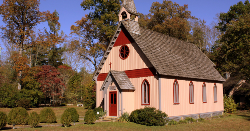 The exterior of a church in Rugby, Tennessee.
