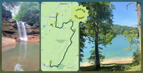 a graphic featuring a road trip route map