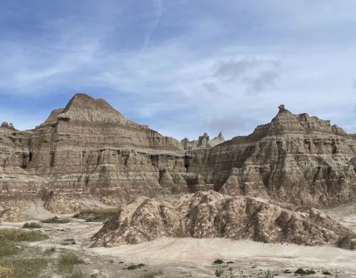 A desolate landscape with rock formations