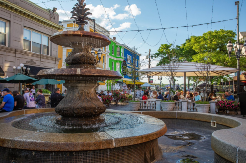 The tiered fountain at DePasquale Square in the Federal Hill neighborhood of Providence, Rhode Island.