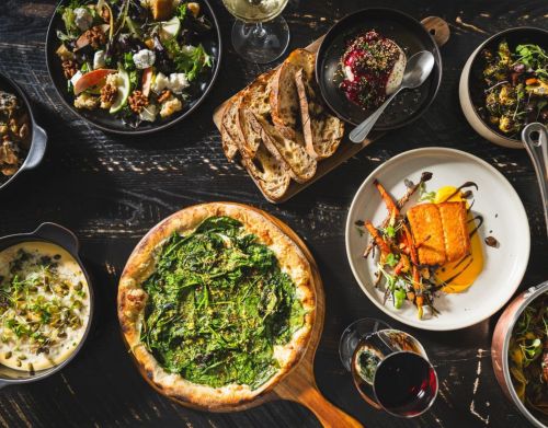 A variety of Italian food dishes.