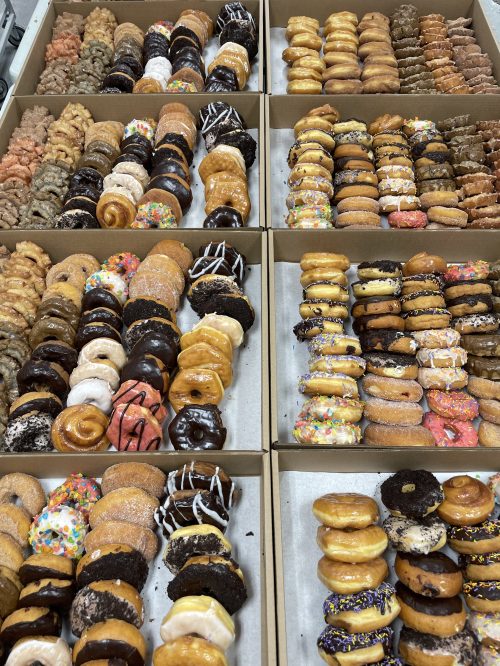 Assorted donuts on display at Greenbush Bakery