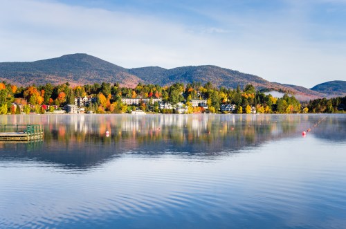 View of the Mountain Village of Lake Placid at Sunrise