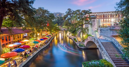 san antonio riveralk lit up at night in san antonio, texas