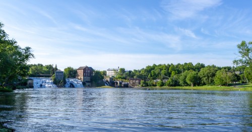 the waterfalls of vergennes, vermont along the river