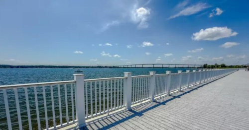 Blue sky over a waterfront view from Solomons Island MD.