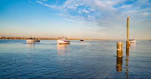 Boats in the water at Camp Ellis