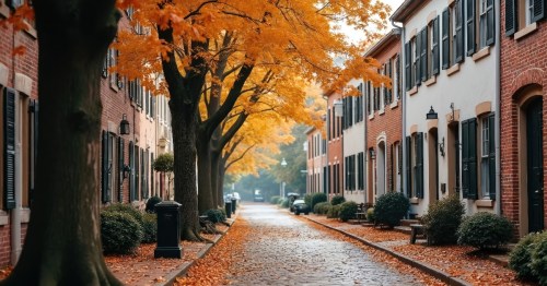Fall colors surrounded by brick buildings