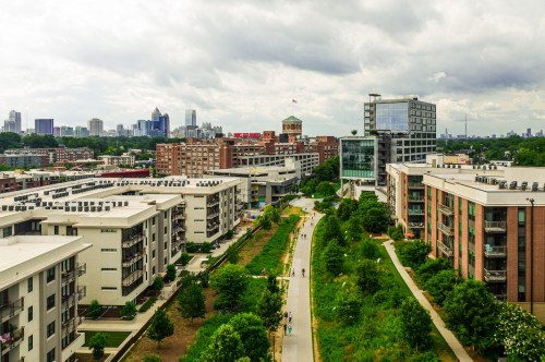 Aerial shot of Beltline, Inman Park, Atlanta