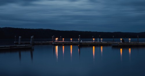 A pier at dusk during the summer