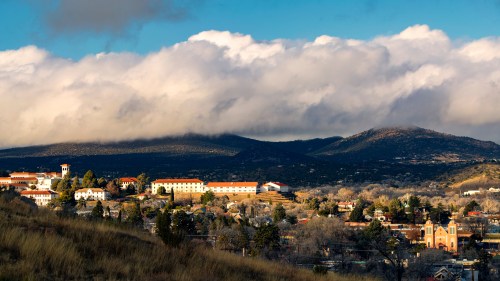 View of mountain town in New Mexico at dusk