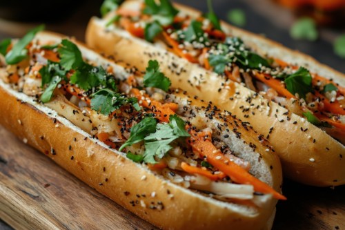 Two pork banh mi sandwiches.