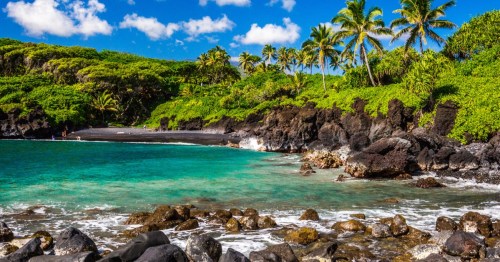 Black sand beach at Waianapapa State Park in Maui