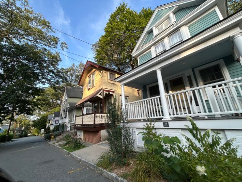 Row of colorful Victorian houses in Mount Tabor, New Jersey