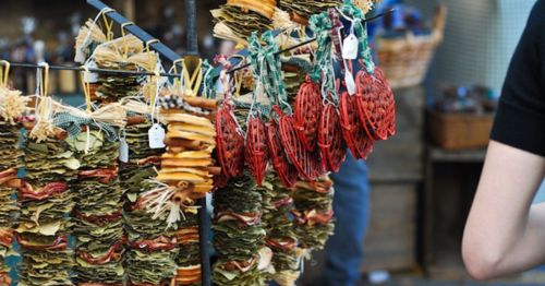 A closeup of goods at a fair.