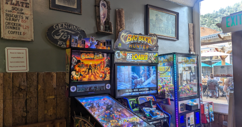 The arcade games in side of Beau Jo's pizza