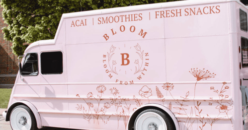 powder pink food truck selling acai bowls