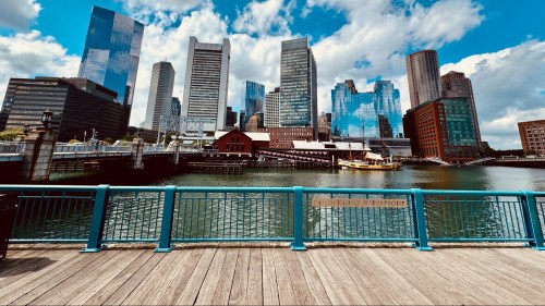 Boston Harbor on a bluebird sky day in early fall.
