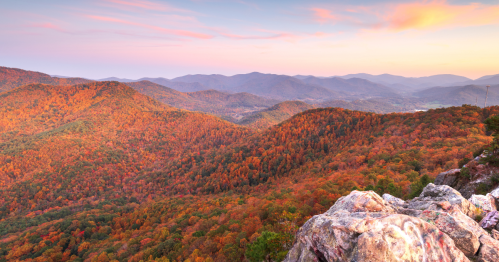 Fall colors blanket the mountains in Georgia.