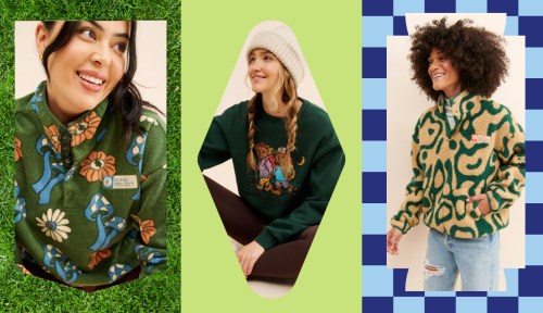 Collage of women wearing fleece jackets