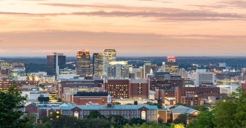 Birmingham, Alabama skyline at dusk.