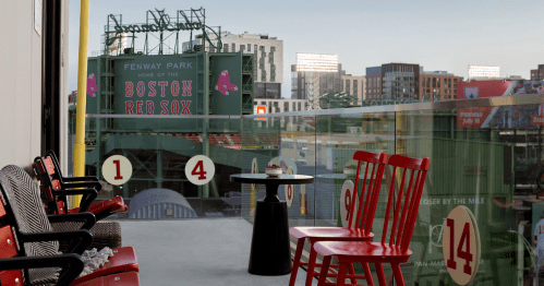 A look at the balcony of the special Red Sox suite at Hotel Commonwealth