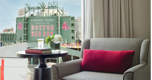 The chair overlooking Fenway Park's scoreboard across the street
