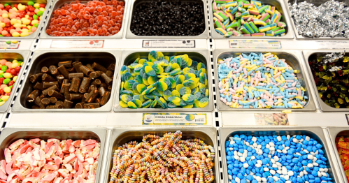 A large assortment of colorful Swedish Candy.
