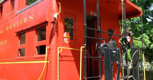 A red train car.