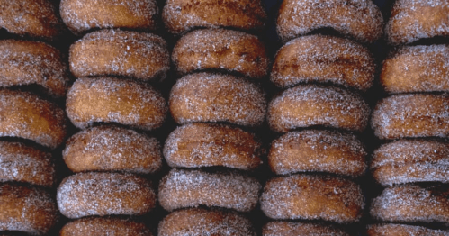 Close up of rows and rows of apple cider donuts