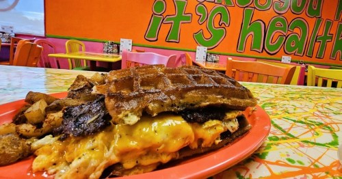 A heaping portion of breakfast food served at a homestyle restaurant in FL