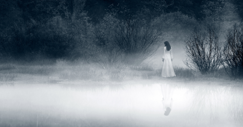 A ghost stands in the fog