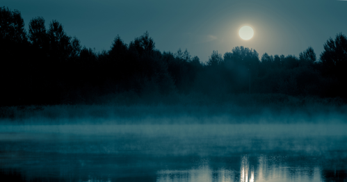 Full moon over mystery lake.