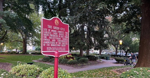Sign at the historic green in Morristown, NJ