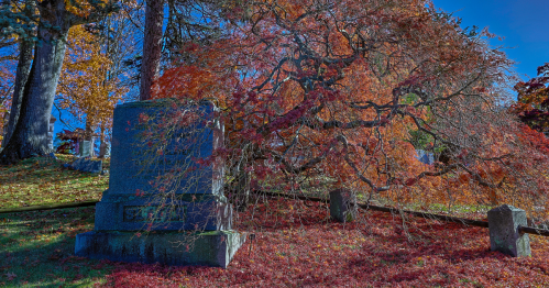 Sleepy Hollow Cemetery with red fall foliage