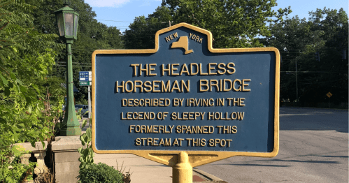 Headless Horseman Bridge sign in Sleepy Hollow, NY