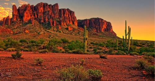 A haunting view of Superstition Mountains, the destination of the best urban legend in Arizona