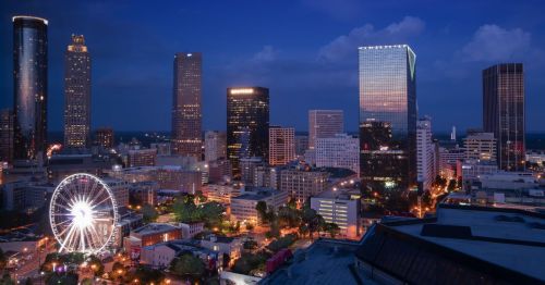 Downtown Atlanta skyline at night.