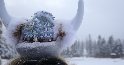 Woman wearing the Ullr Queen crown from the back.